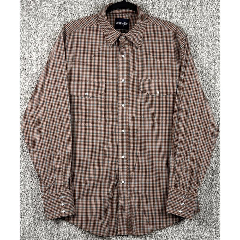 Wrangler Pearl Snap Western Shirt Mens L Plaid Cowboy Rodeo